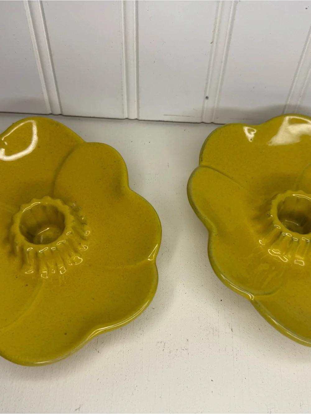 VINTAGE Frankoma Pottery Plainsman Autumn Yellow Candlestick Holder Set